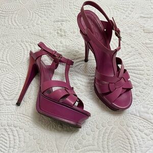YVES SAINT LAURENT Tribute Heel Sandal Magenta Pink Leather Stacked 120mm 38